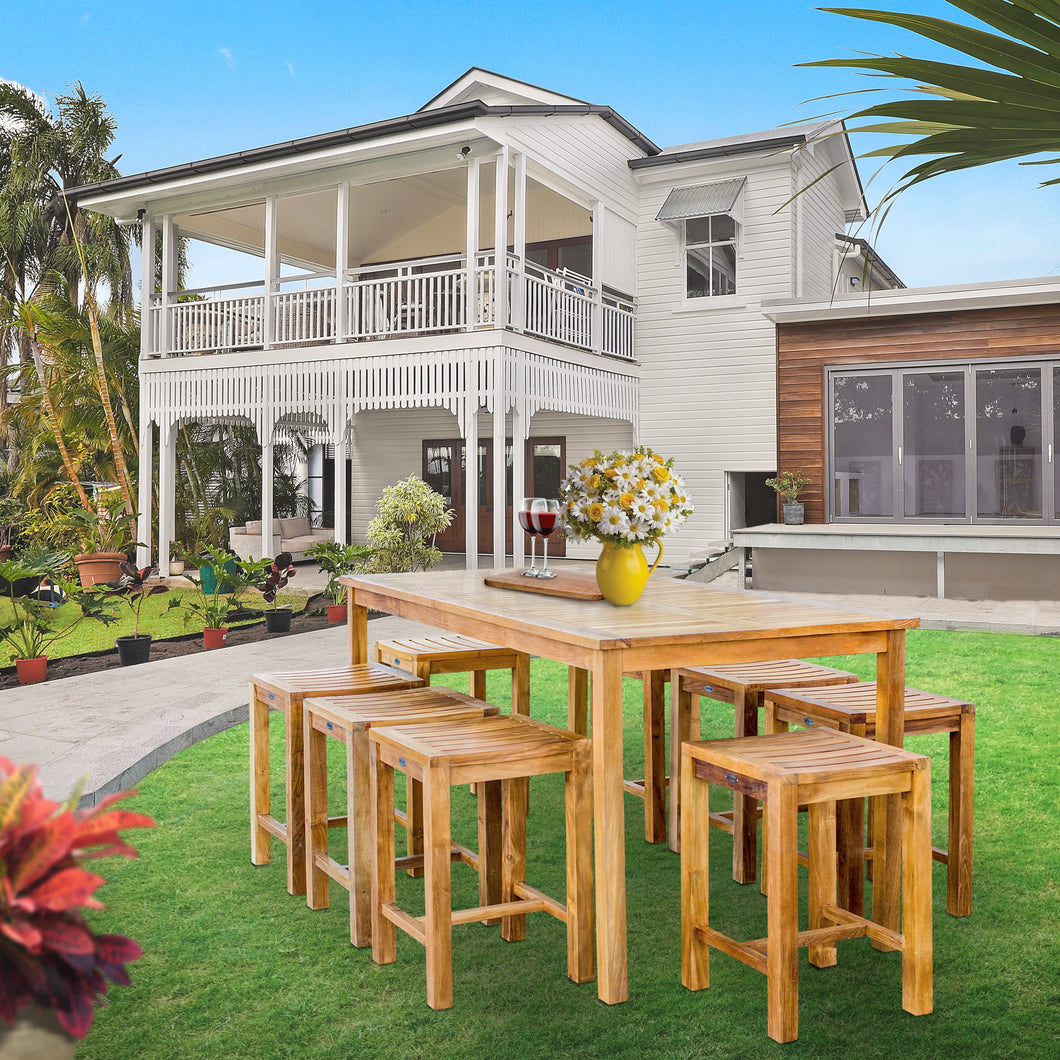 9 Piece Teak Wood Antigua Patio Counter Height Bistro Set with 71