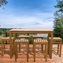 7 Piece Teak Wood Santa Monica Patio Bistro Bar Set, 55" Bar Table and 6 Barstools