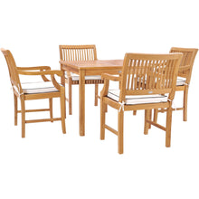 5 Piece Teak Wood Florence Bistro Dining Set with 35" Square Table and 4 Arm Chairs