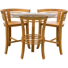 3 Piece Teak Wood Half Moon Bar Set with 36" Round Glass Top Table and 2 Barstools