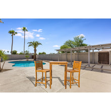 3 Piece Teak Wood Maldives Small Patio Bistro Bar Set with 27" Square Bar Table & 2 Armless Bar Chairs