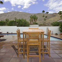 5 Piece Teak Wood Maldives Patio Bistro Bar Set with 35" Square Bar Table & 4 Armless Bar Chairs