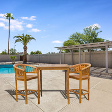 3 Piece Teak Wood Peanut Patio Bistro Bar Set with 2 Bar Chairs and 35" Bar Table