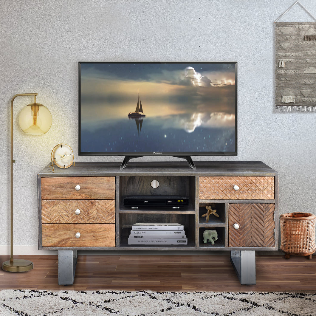 Akot Recycled Mango Wood Media Center with 4 Drawers