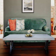 Muan Rustic Grey Wash Recycled Mango Wood Coffee Table with Ironwork Base