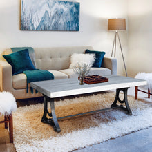 Muan Rustic Grey Wash Recycled Mango Wood Coffee Table with Ironwork Base