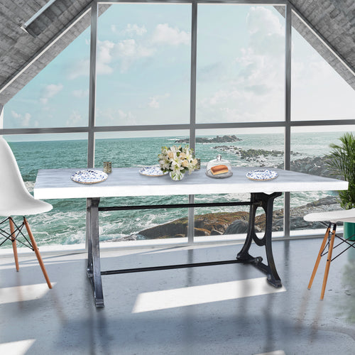 Muan Rustic Grey Wash Recycled Mango Wood Dining Table with Ironwork Base