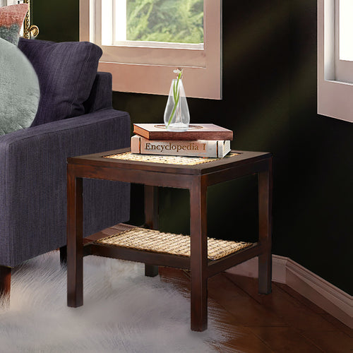 Java Mahogany Side Table with Banana Leaf Inlays
