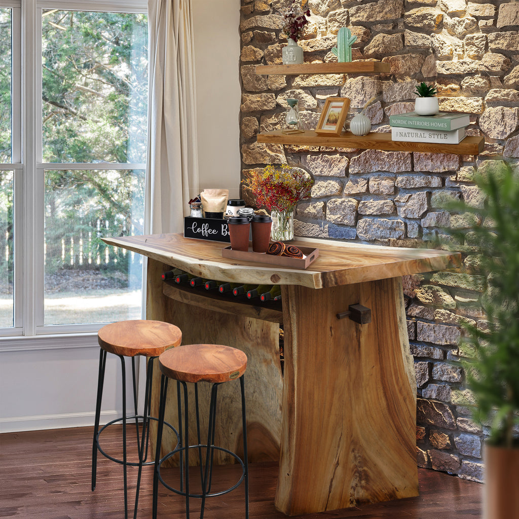 Suar Live Edge Slab Freestanding Bar with Shelf, 59 Inch (choice