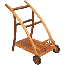 Teak Wood Serving Trolley with Serving Tray, Bottle Holders and Rubber Wheels