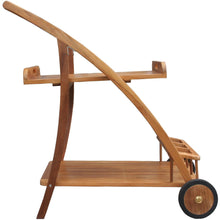 Teak Wood Serving Trolley with Serving Tray, Bottle Holders and Rubber Wheels
