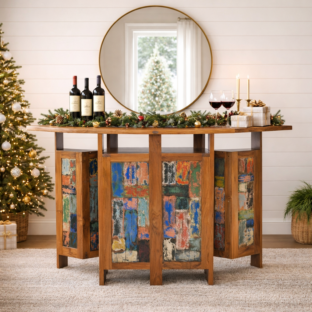 Marina Del Rey Folding Freestanding Bar, Made From Recycled Teak Wood Boats