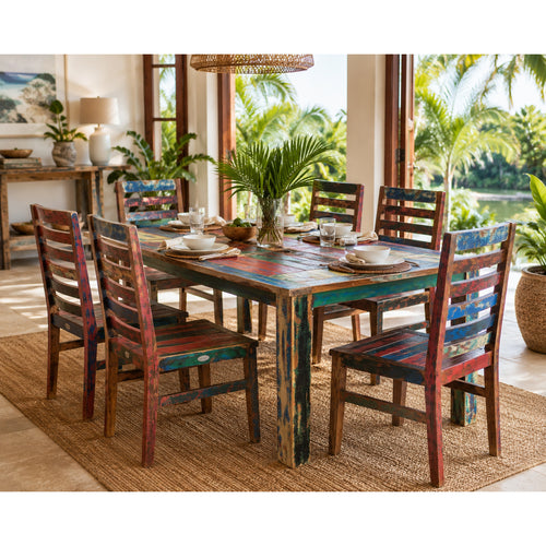 Marina del Rey Rectangular Dining Table Made From Recycled Teak Wood Boats, 55 X 35 Inches