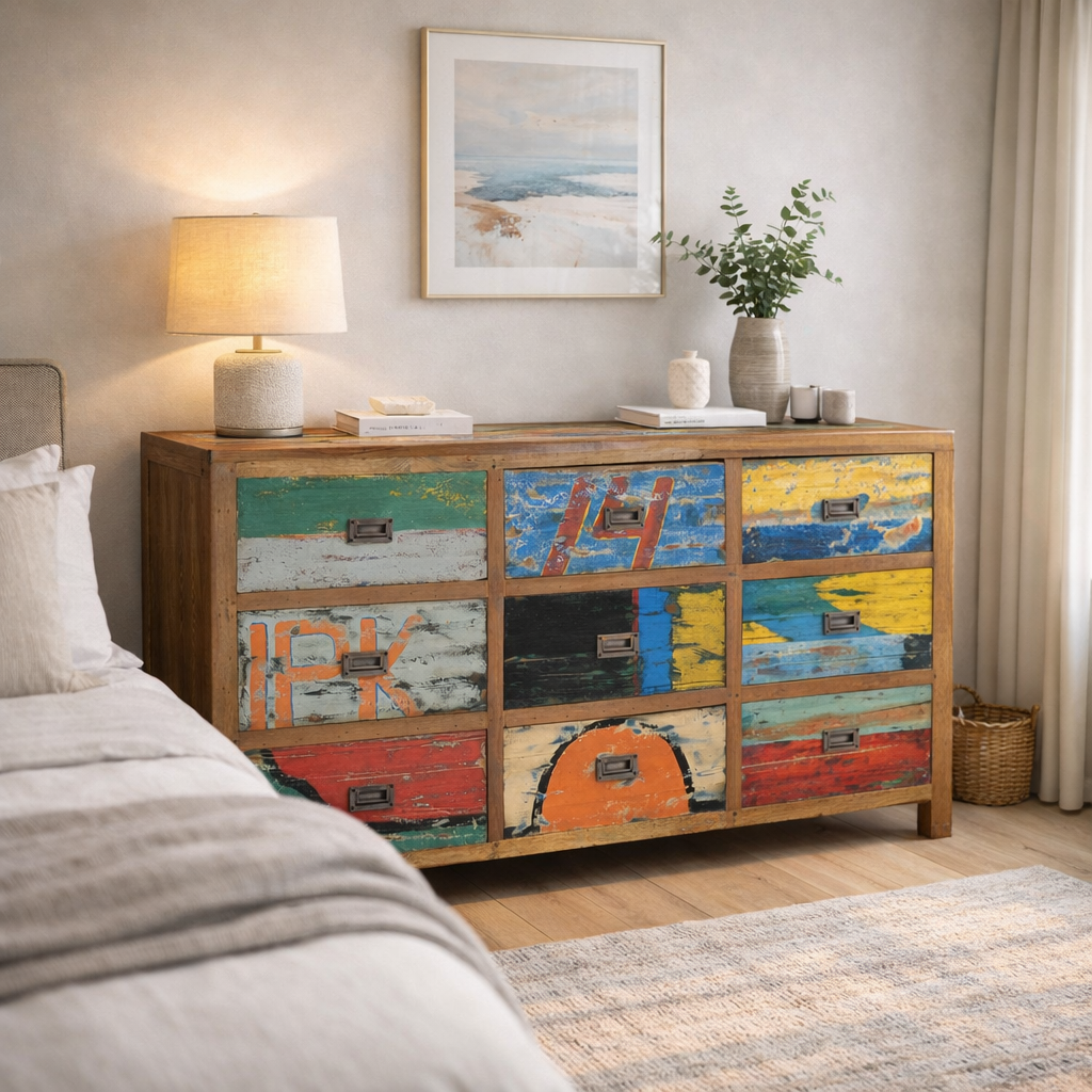 Marina del Rey Dresser / Chest With 9 Drawers Made From Recycled Teak Wood Boats