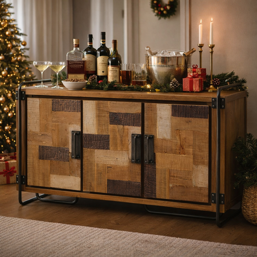 Recycled Teak Wood Mozaik Art Deco Storage Chest / TV Stand