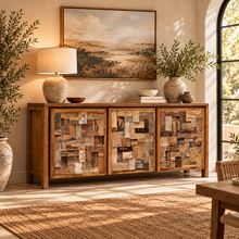 Recycled Teak Wood Mozaik Media Center / Chest with 3 Doors
