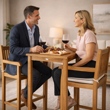 3 Piece Teak Wood Elzas Intimate Bistro Bar Set includes 27" Table and 2 Barstools with Arms