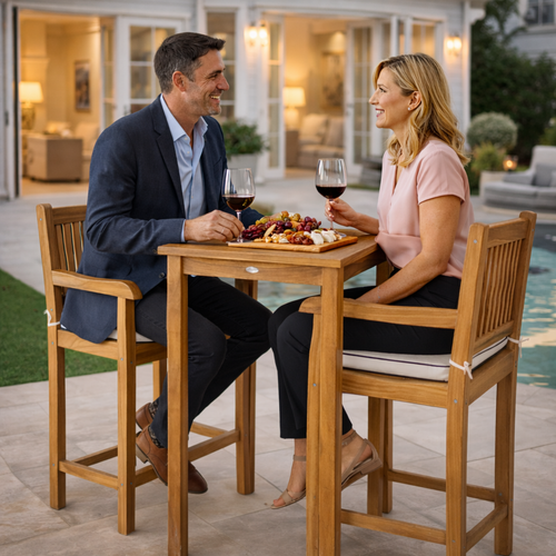 3 Piece Teak Wood Elzas Intimate Bistro Bar Set includes 27