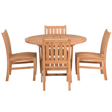 5 Piece Teak Wood Dining Set with 47" Round Java Table and 4 Abaco Side Chairs