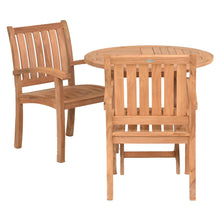 3 Piece Teak Wood Dining Set with 36" Round California Table and 2 Abaco Arm Chairs