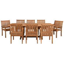 9 Piece Teak Wood Dining Set with Semi-Oval Extension Table and 8 Abaco Arm Chairs