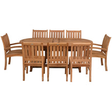 9 Piece Teak Wood Dining Set including Oval Extension Table with 2 Abaco Arm and 6 Side Chairs