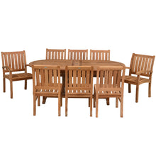 9 Piece Teak Wood Dining Set including Oval Extension Table with 2 Abaco Arm and 6 Side Chairs