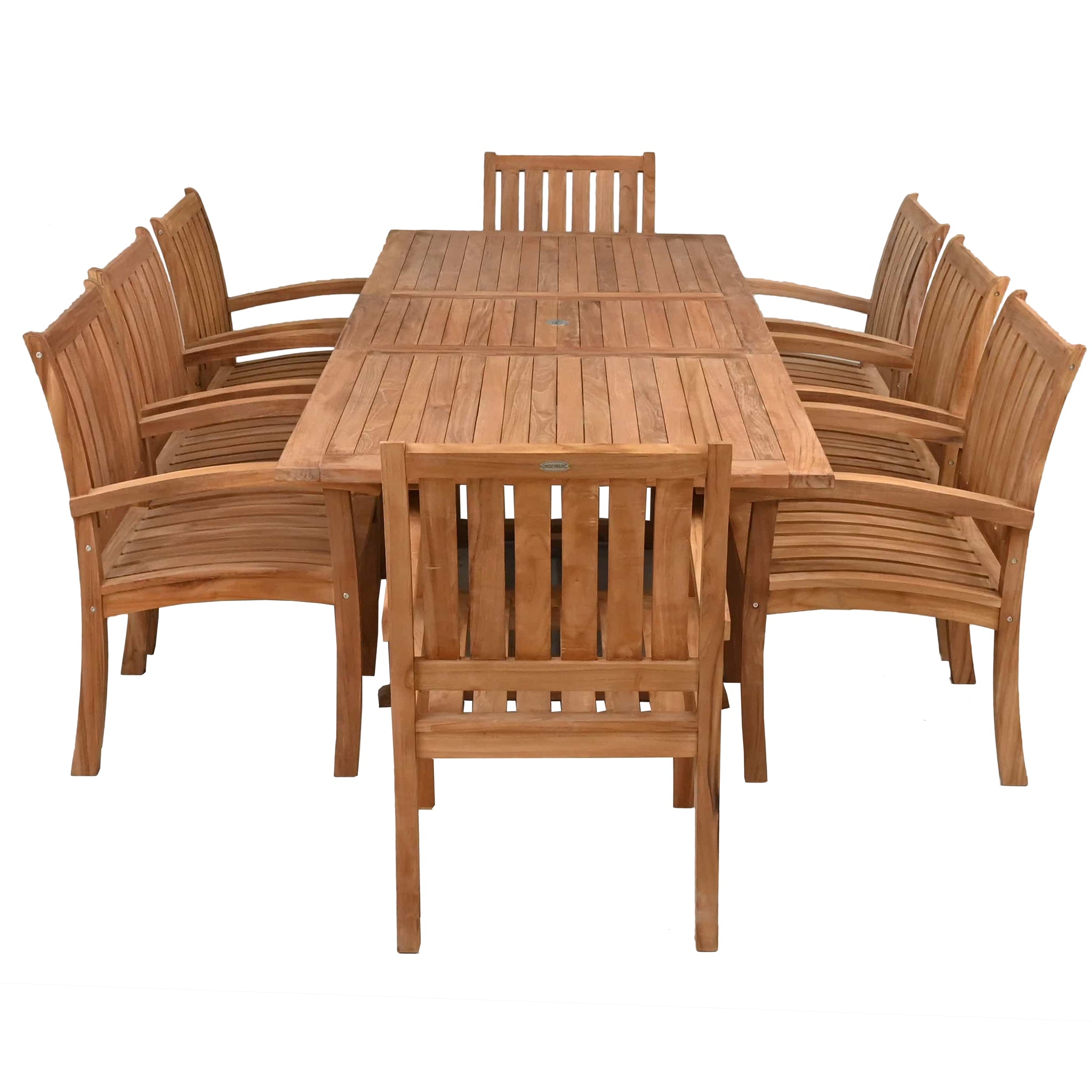 9 Piece Teak Wood Dining Set including Rectangular Extension Table with ...