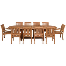 11 Piece Teak Wood Dining Set including Oval Double Extension Table with 2 Abaco Arm Chairs & 8 Side Chairs