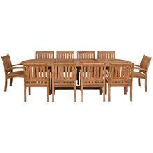 11 Piece Teak Wood Dining Set including Oval Double Extension Table with 10 Abaco Arm Chairs