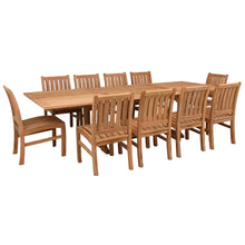 11 Piece Teak Wood Dining Set including Rectangular Double Extension Table with 10 Abaco Side Chairs