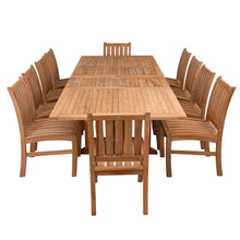 11 Piece Teak Wood Dining Set including Rectangular Double Extension Table with 10 Abaco Side Chairs