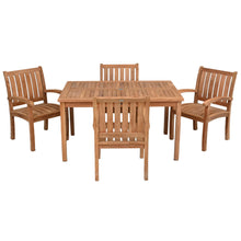 5 Piece Teak Wood Bistro Dining Set including 55" Rectangular Table with 4 Abaco Arm Chairs