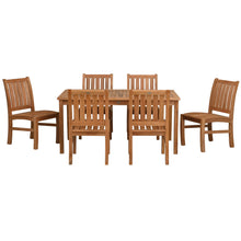 7 Piece Teak Wood Bistro Dining Set including 63" Rectangular Table with 6 Abaco Side Chairs