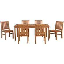 7 Piece Teak Wood Bistro Dining Set including 71" Rectangular Table with 6 Abaco Side Chairs