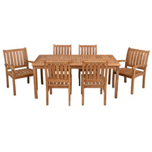 7 Piece Teak Wood Bistro Dining Set including 71" Rectangular Table with 2 Abaco Arm Chairs & 4 Side Chairs