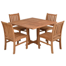 5 Piece Teak Wood Dining Set Including 47" Square Amsterdam Table and 4 Abaco Side Chairs