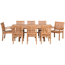 9 Piece Teak Wood Dining Set Including 87" Rectangular Cross Table with  2 Abaco Arm Chairs & 6 Side Chairs