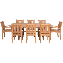 9 Piece Teak Wood Dining Set Including 87" Rectangular Cross Table with  2 Abaco Arm Chairs & 6 Side Chairs