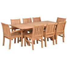 9 Piece Teak Wood Dining Set Including 87" Rectangular Cross Table with  2 Abaco Arm Chairs & 6 Side Chairs