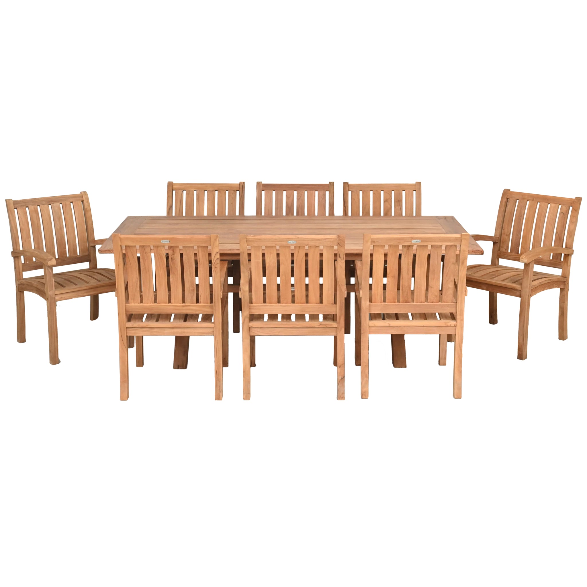 9 Piece Teak Wood Dining Set Including 87" Rectangular Cross Table with ...