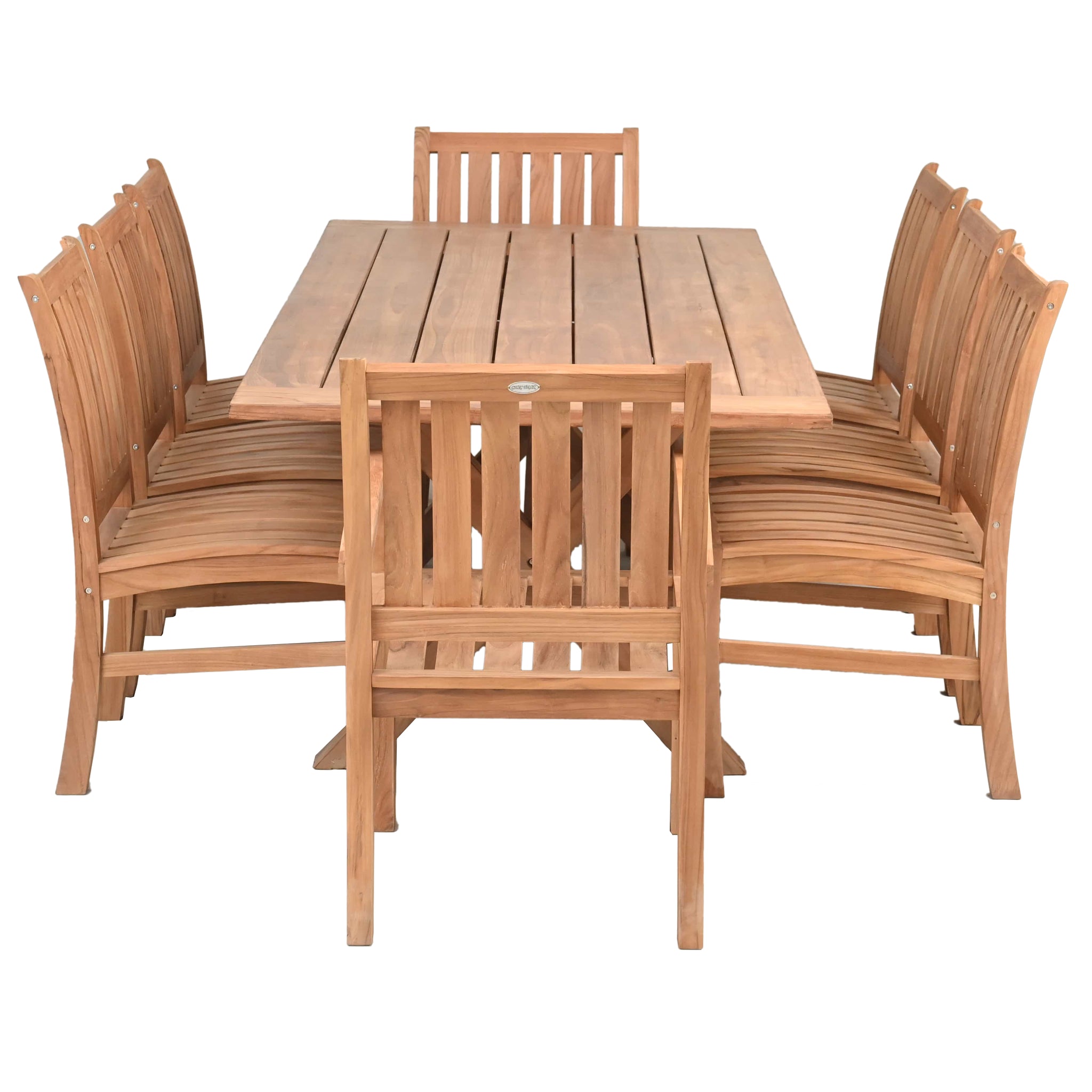 9 Piece Teak Wood Dining Set Including 87" Rectangular Cross Table with ...