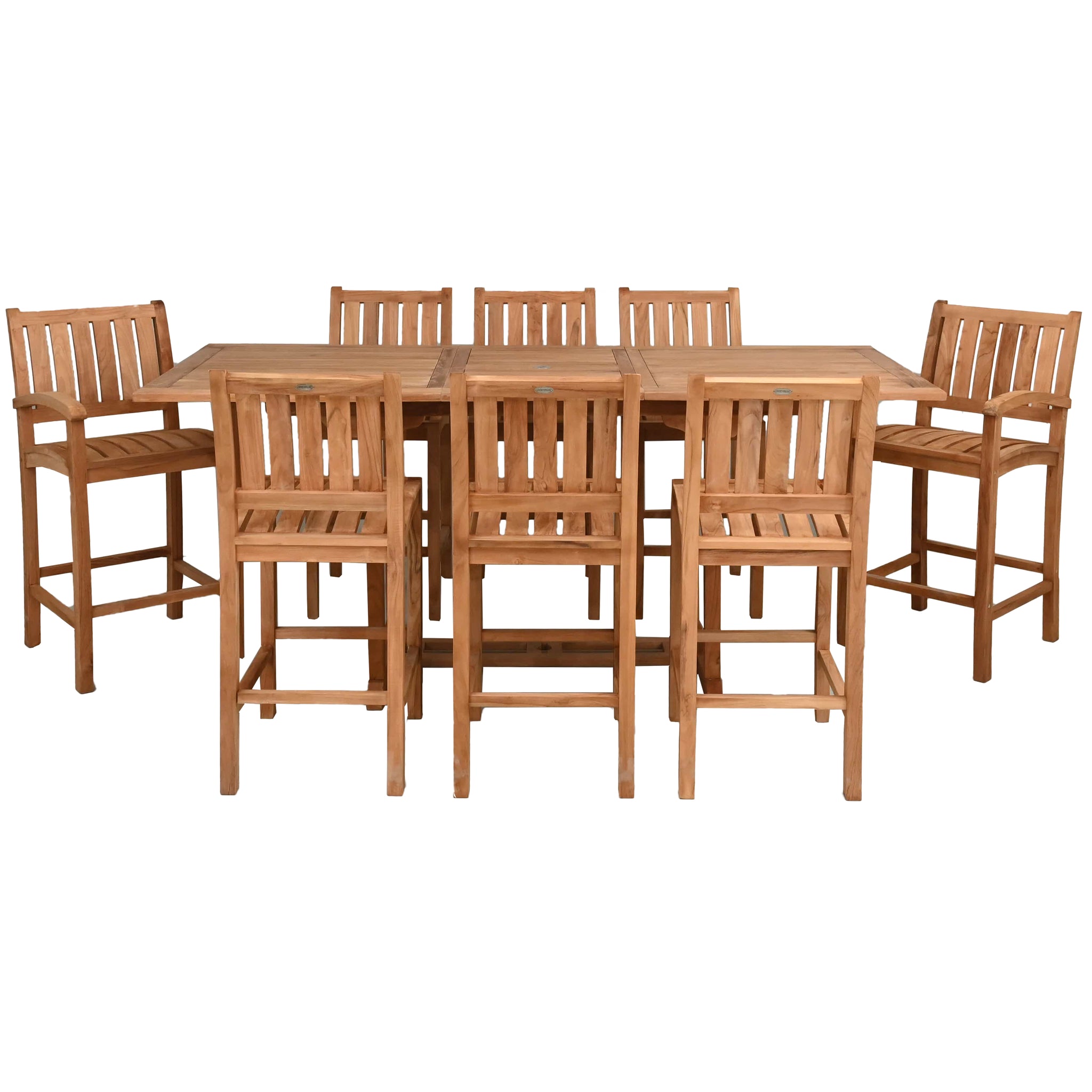 9 Piece Teak Wood Bar Set Including Rectangular Extension Bar Table, 2 ...