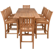 9 Piece Teak Wood Bar Set Including Rectangular Extension Bar Table and 8 Abaco Barstools