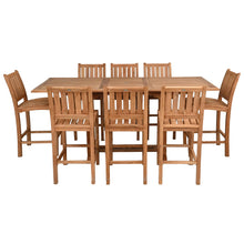 9 Piece Teak Wood Bar Set Including Rectangular Extension Bar Table and 8 Abaco Barstools