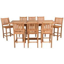 9 Piece Teak Wood Bar Set Including Rectangular Extension Bar Table and 8 Abaco Barstools