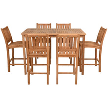 7 Piece Teak Wood Bistro Bar Set Including 63" Rectangular Table and 6 Abaco Barstools