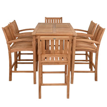 7 Piece Teak Wood Bistro Bar Set Including 63" Rectangular Table and 6 Abaco Barstools with Arms