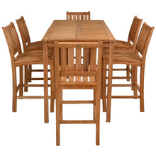 7 Piece Teak Wood Bistro Bar Set Including 71" Rectangular Table and 6 Abaco Barstools