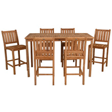 7 Piece Teak Wood Bistro Bar Set Including 71" Rectangular Table and 6 Abaco Barstools